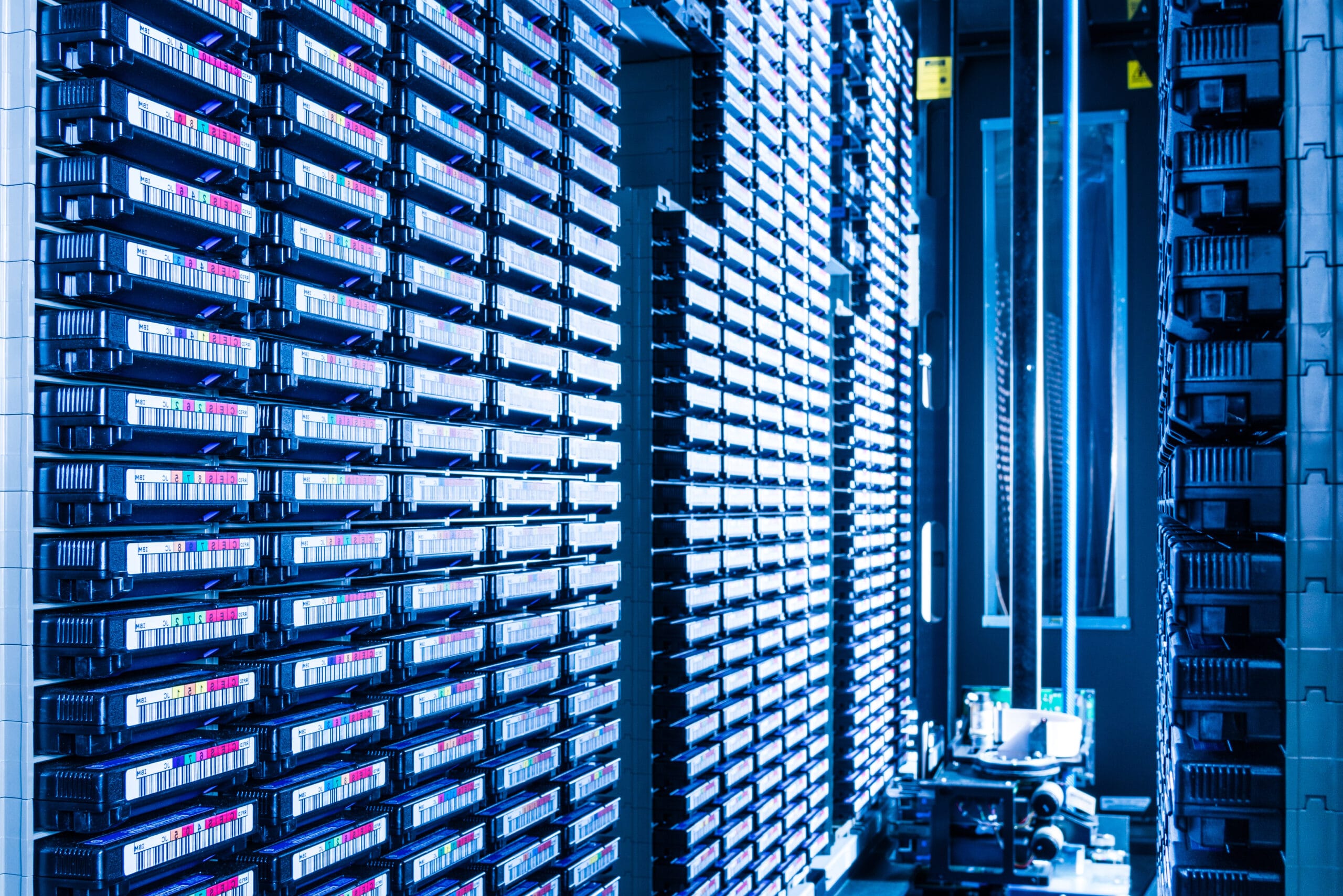 stacks of magnetic tapes used for data storage